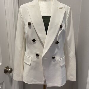 Elegant White Double-Breasted Women's Blazer